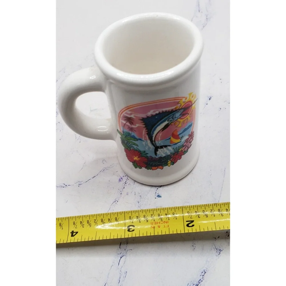 Mazatlan Mexico Souvenir Miniature white Vintage Ceramic Mug Toothpick Holder